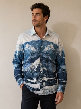 Bugatchi Blue Mountain Wearable Art Button Down Shirt